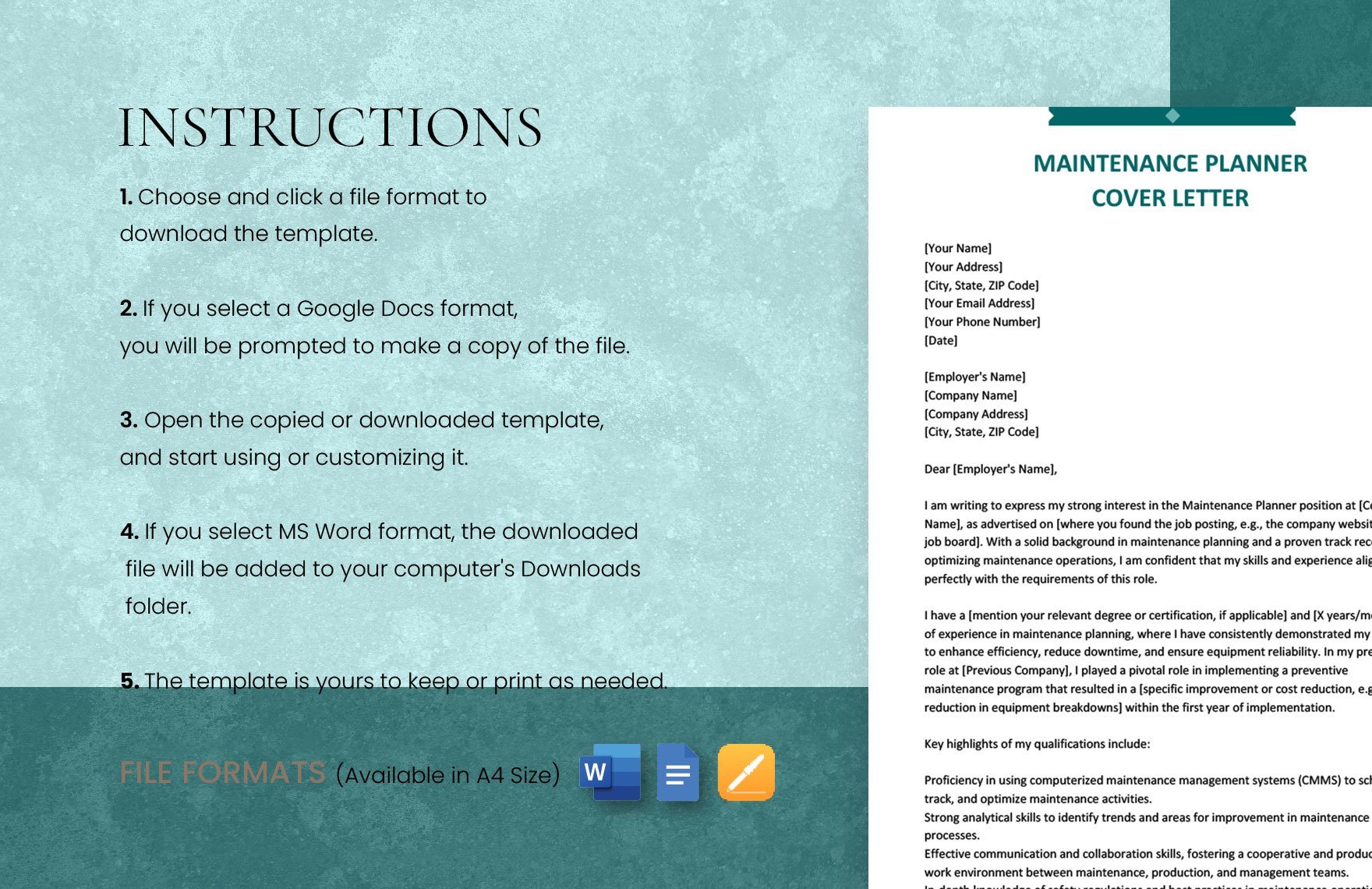 cover letter for maintenance planner