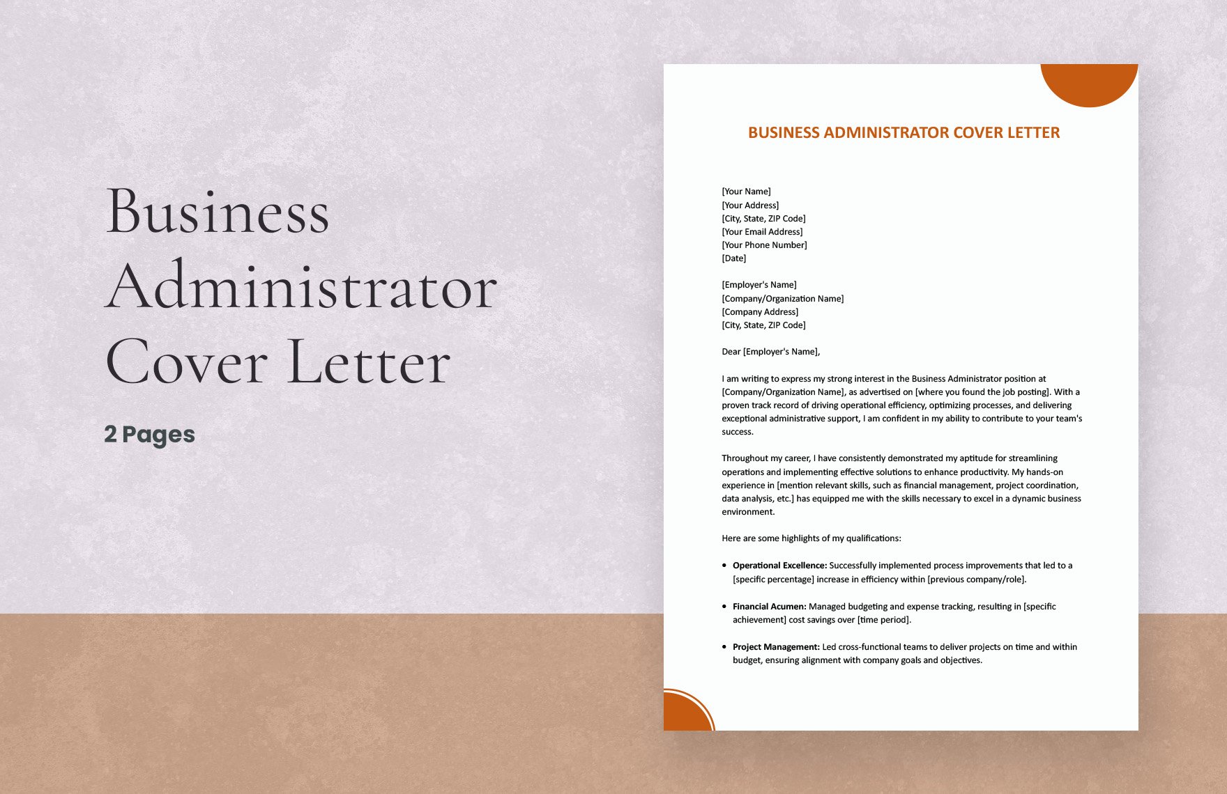 Business Administrator Cover Letter in Word, Google Docs, Apple Pages