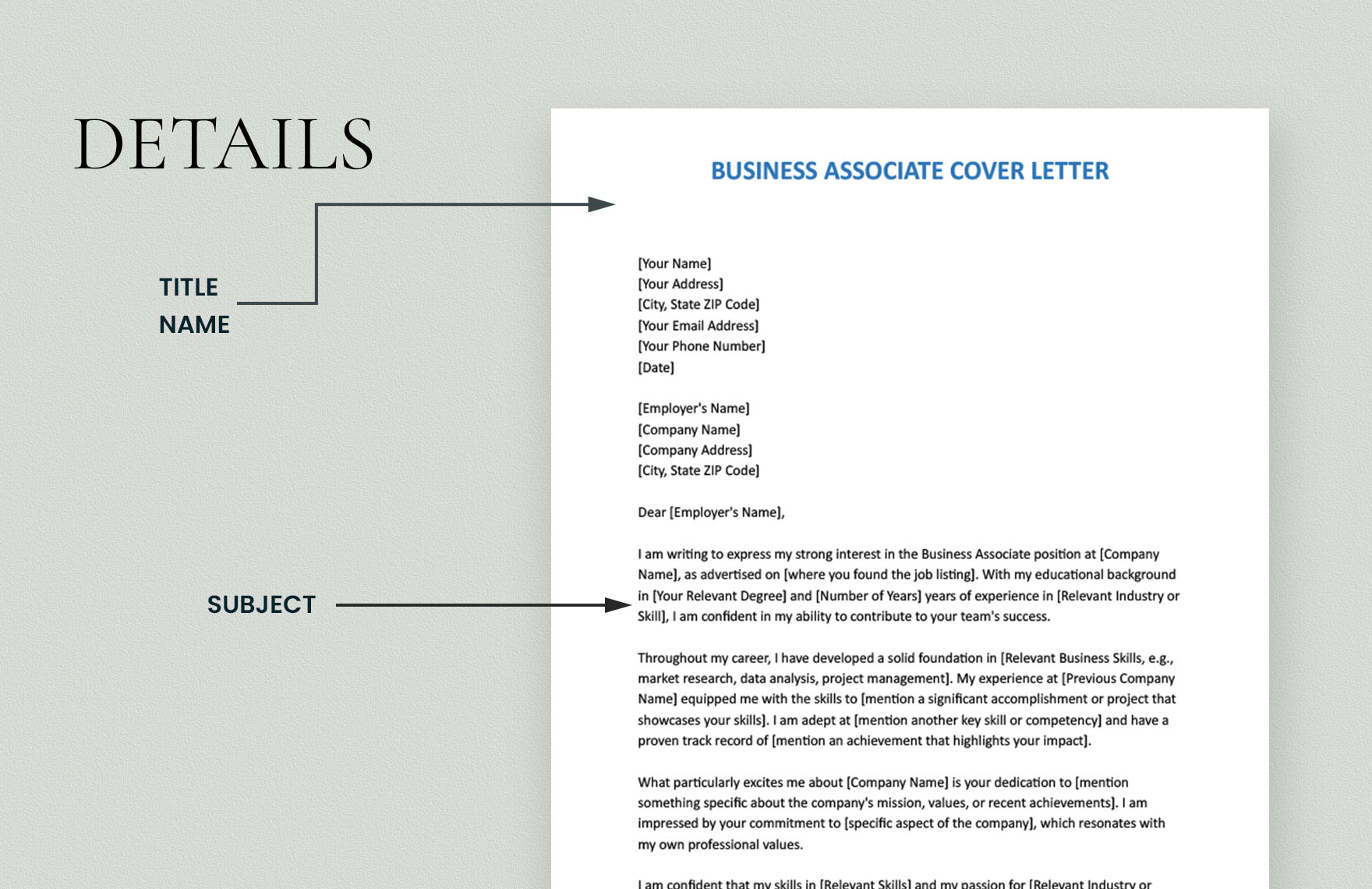 Business Associate Cover Letter