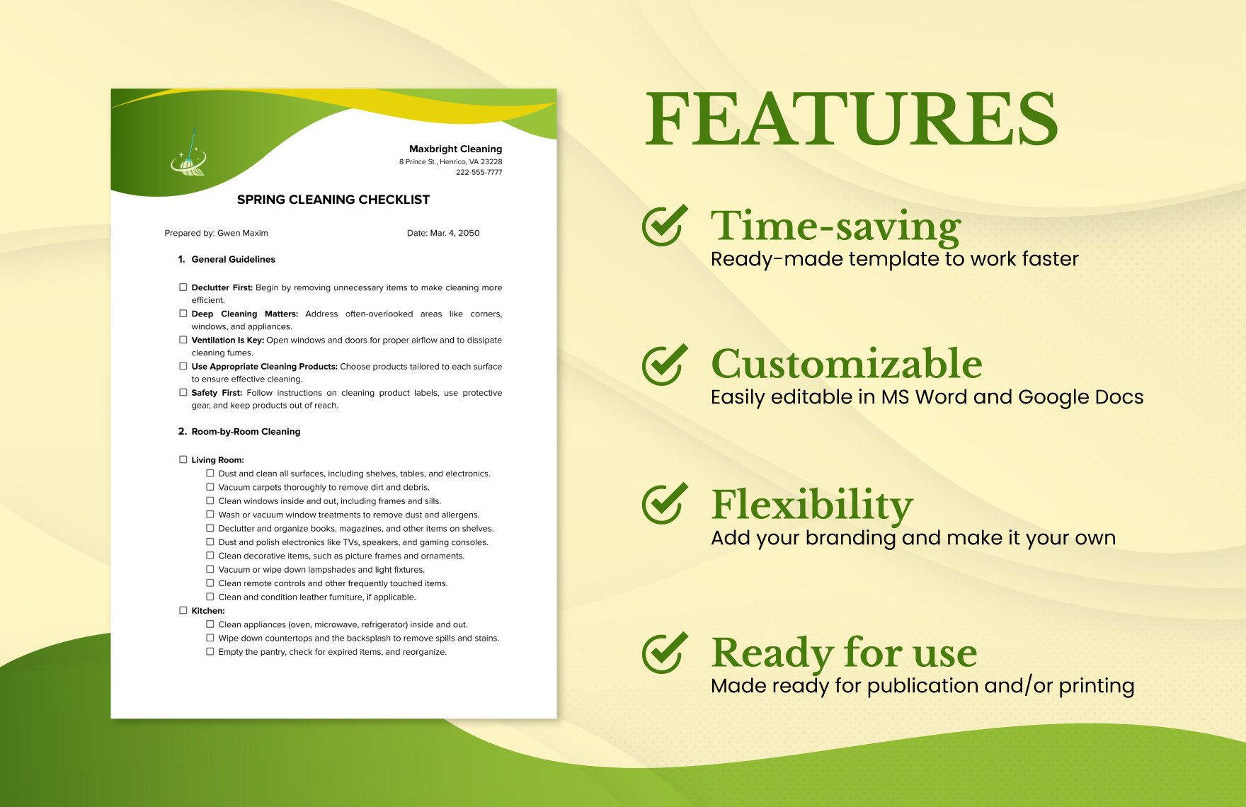 Printable Spring Cleaning Checklist Template In PDF Word Google Docs 
