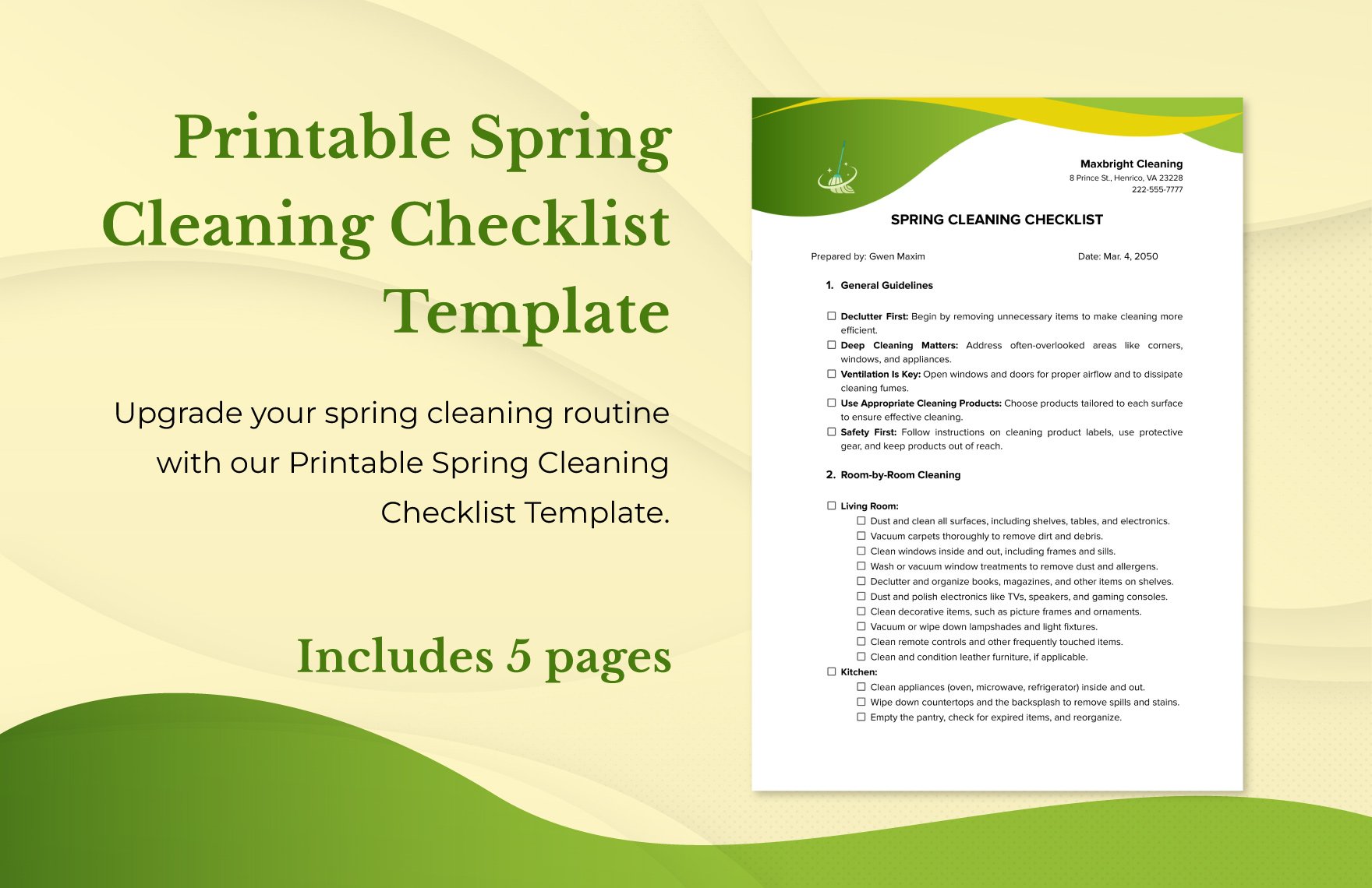 Printable Spring Cleaning Checklist Template
