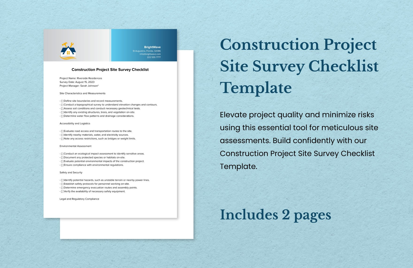Construction Project Site Survey Checklist Template