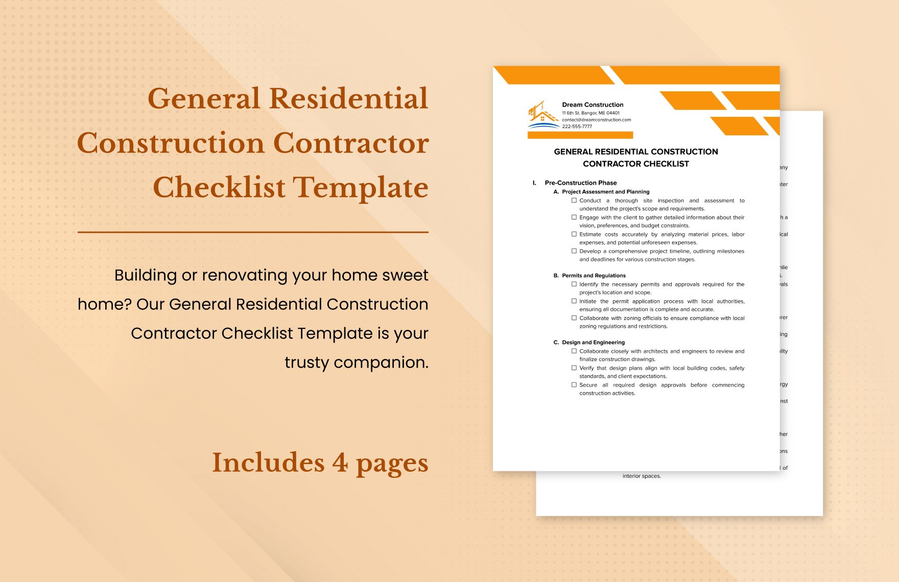 General Residential Construction Contractor Checklist Template