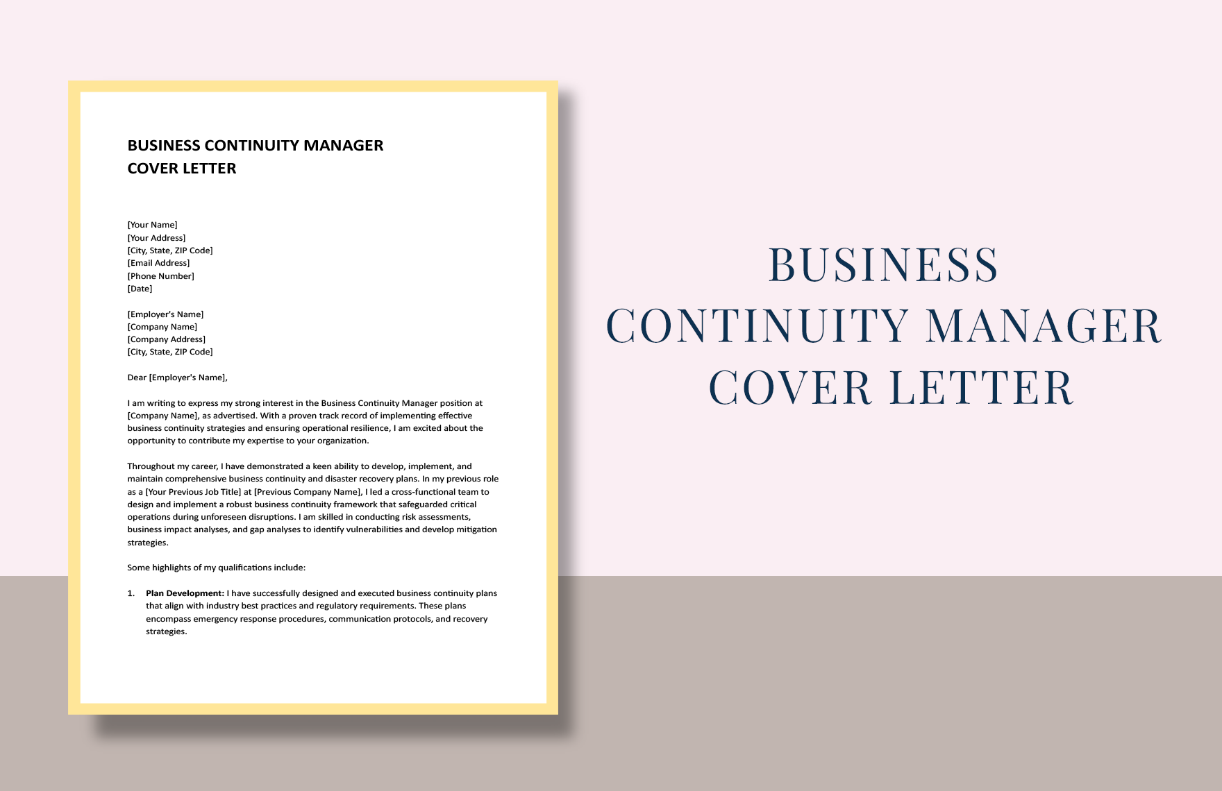 Free Business Continuity Manager Cover Letter in Word, Google Docs, Apple Pages