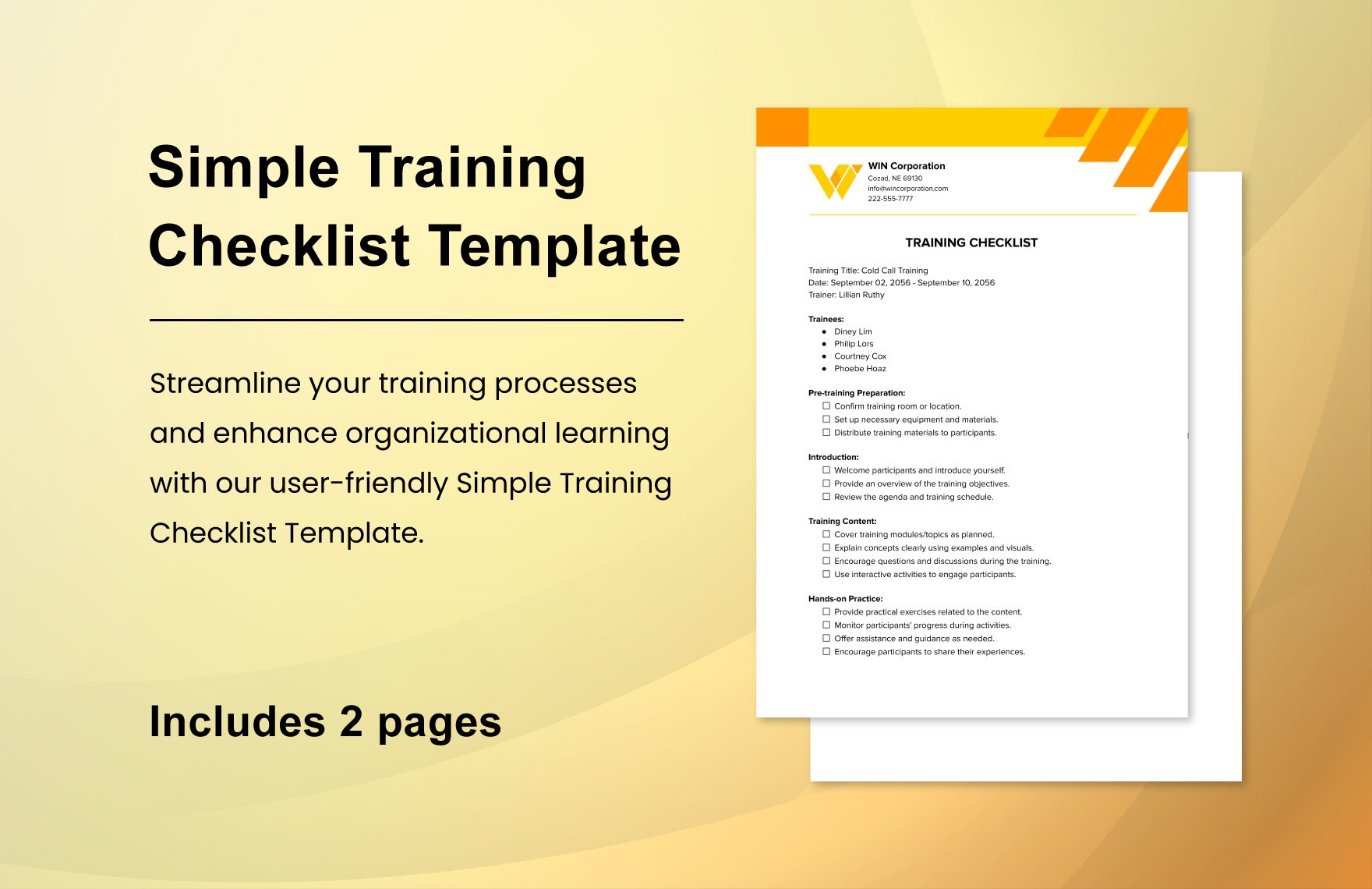Simple Training Checklist Template