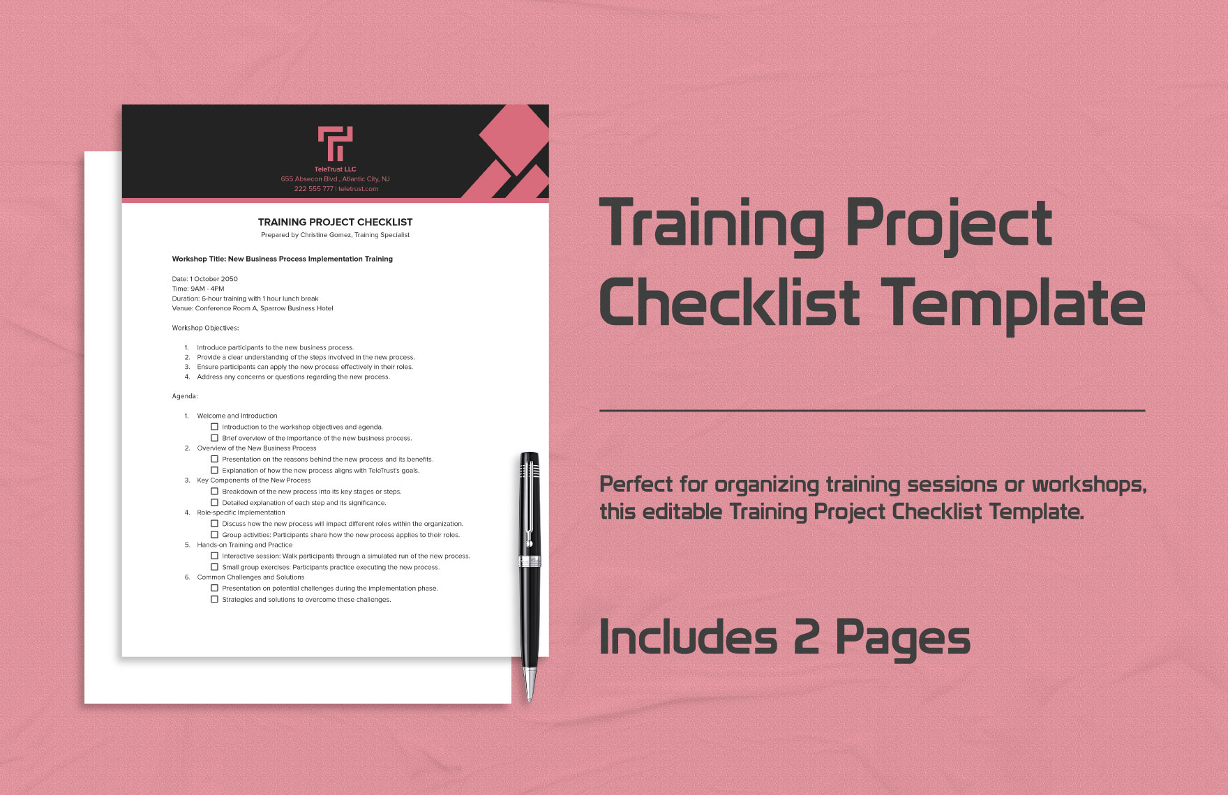 Training Project Checklist Template in Word, Google Docs, PDF