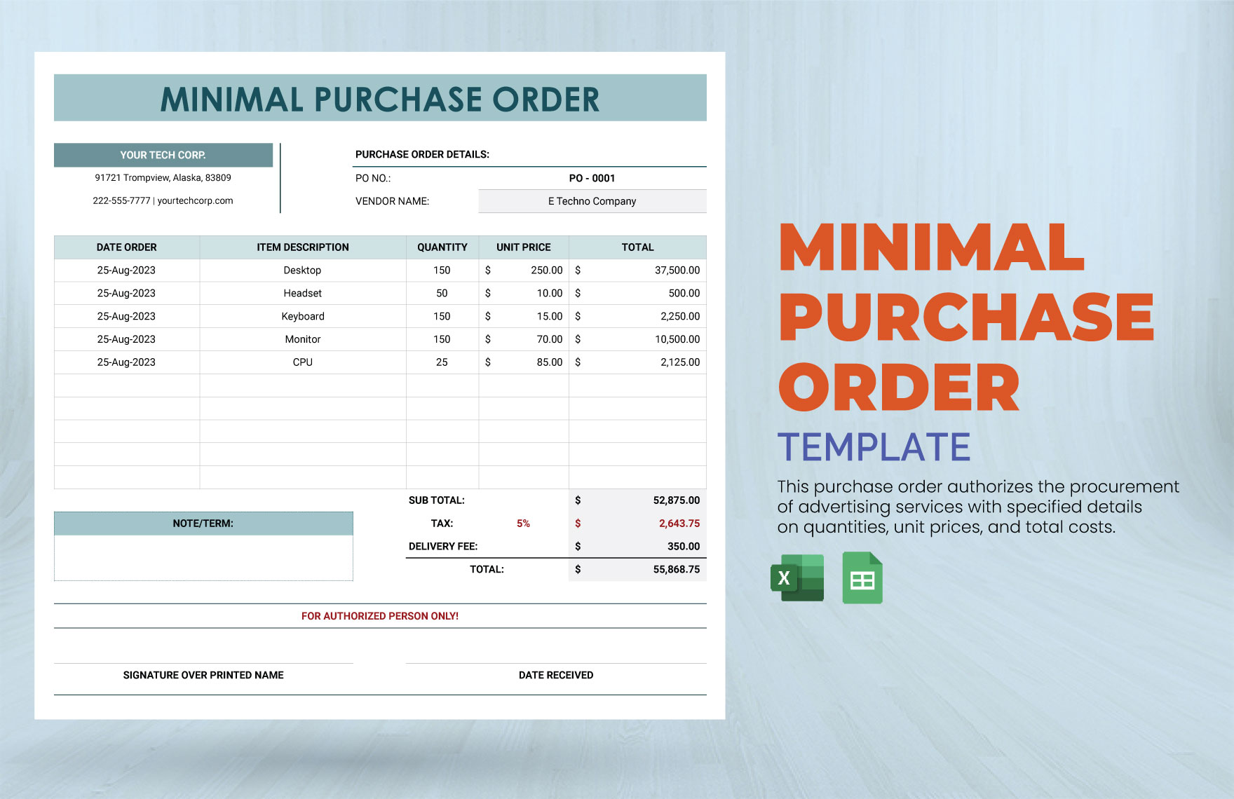 Minimal Purchase Order Template