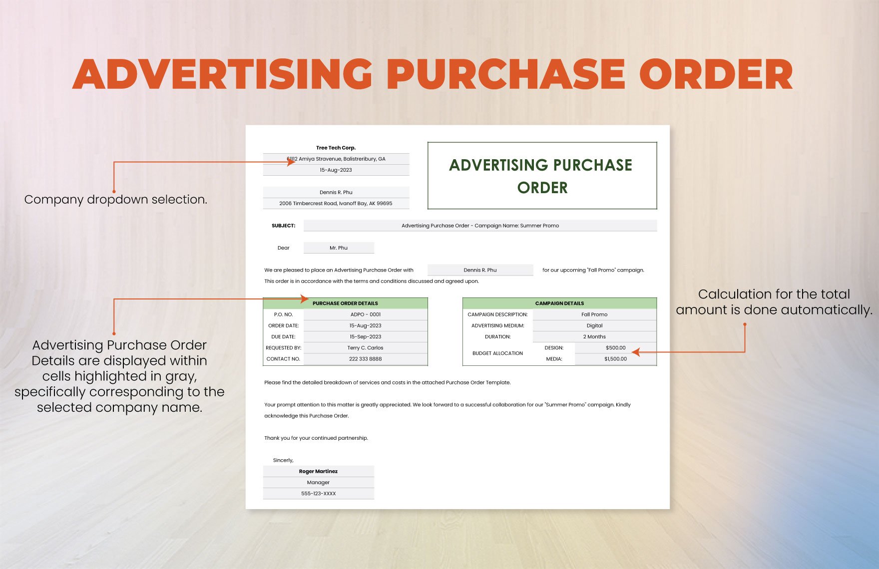 Advertising Purchase Order Template