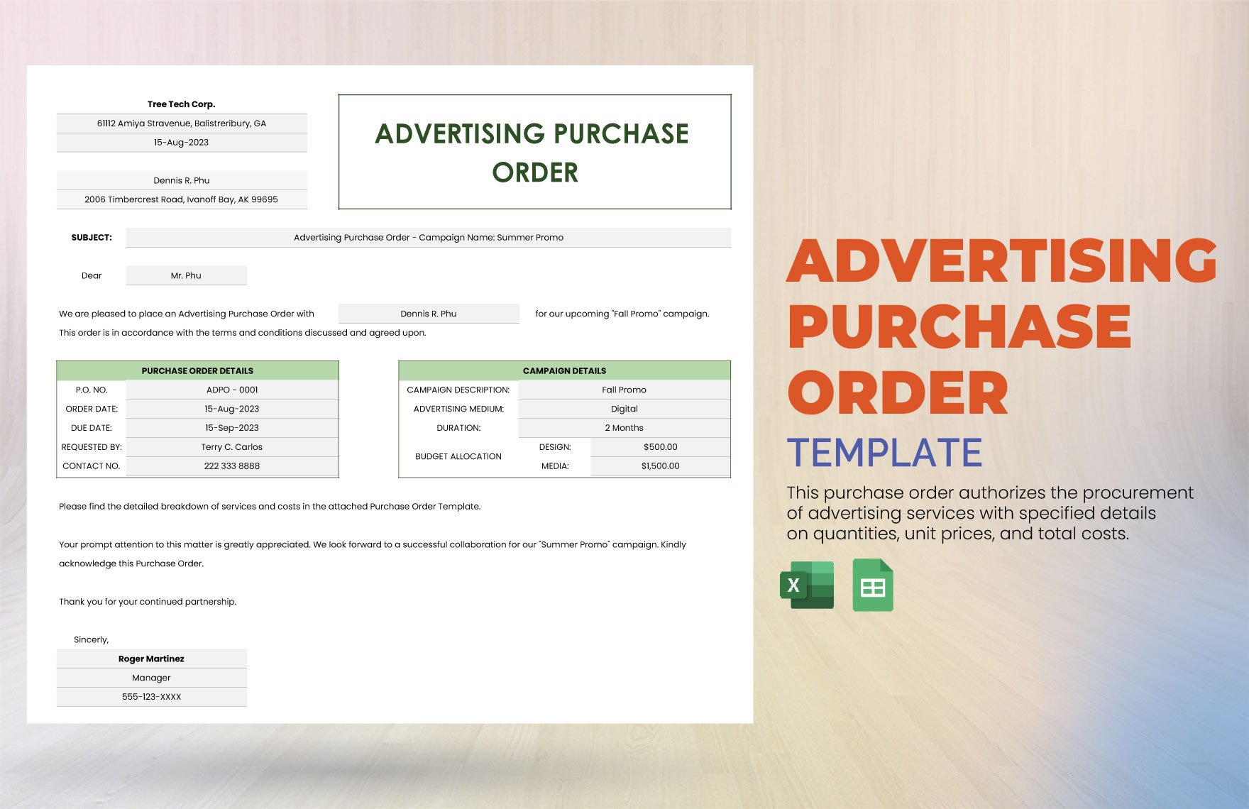Advertising Purchase Order Template