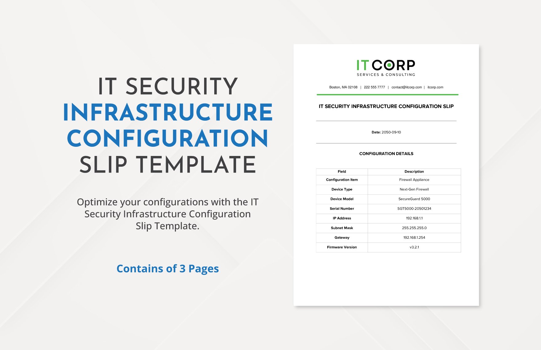 IT Security Infrastructure Configuration Slip Template