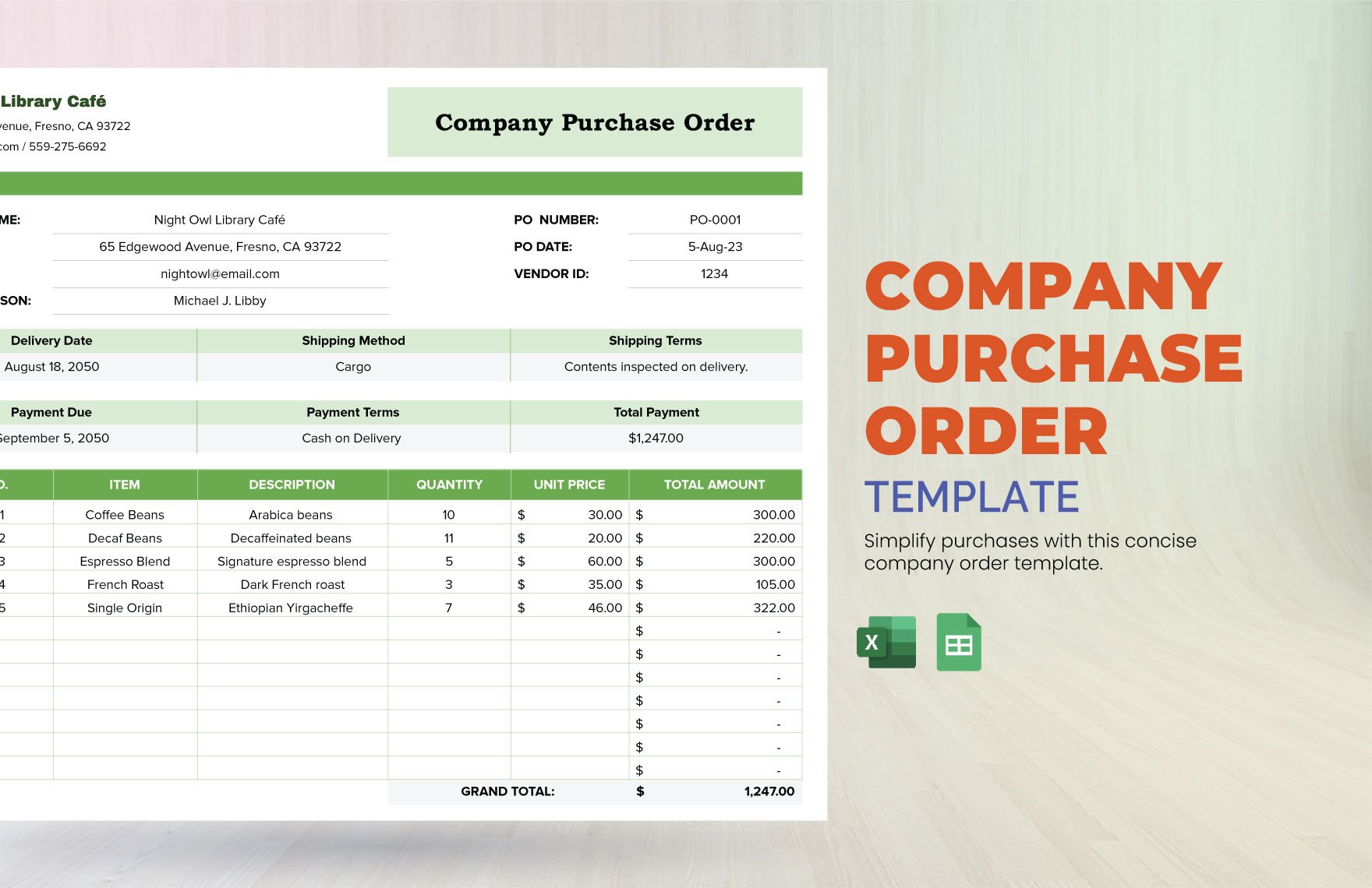 Modern Order Form Template in Excel