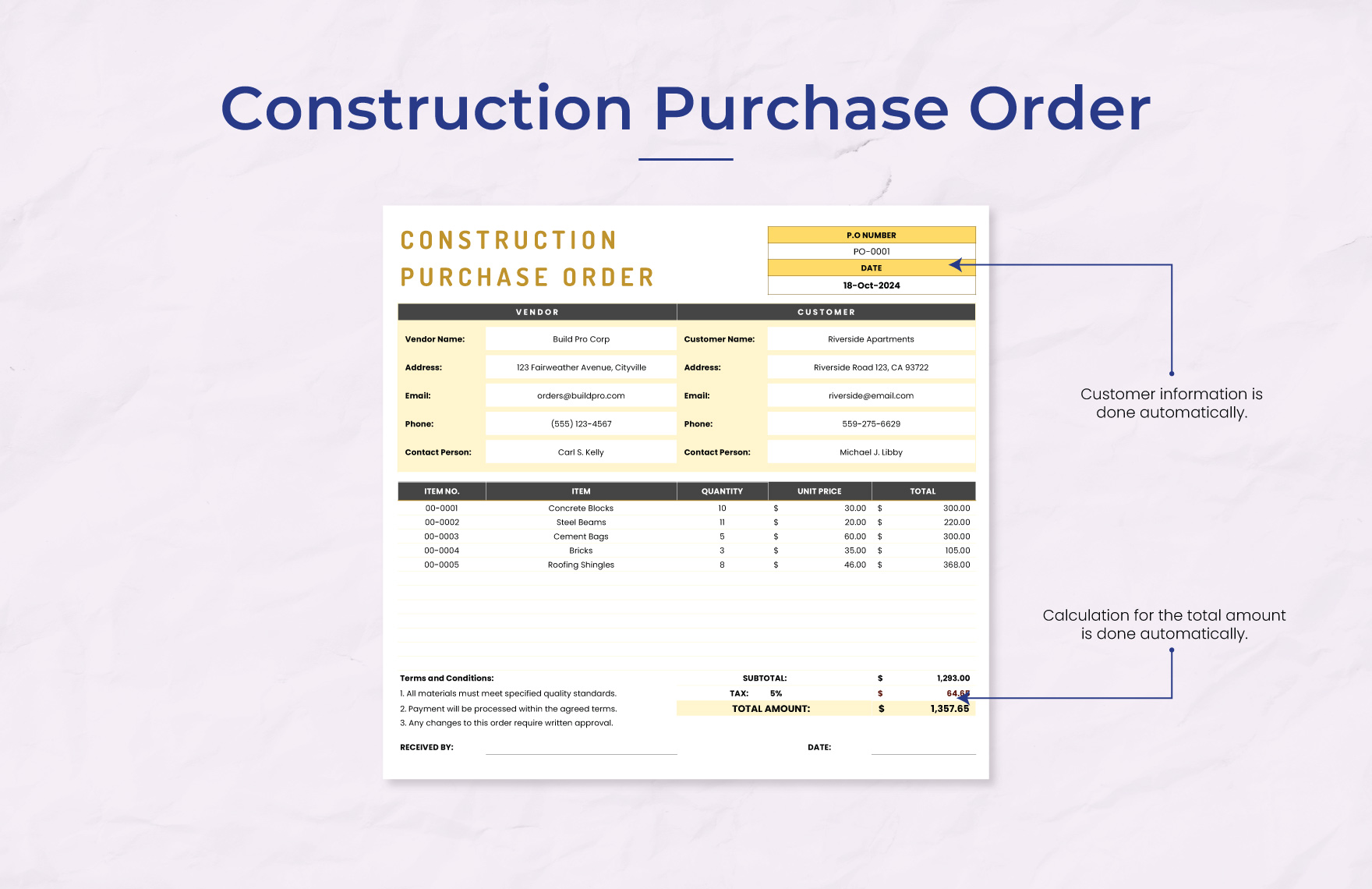 Construction Purchase Order Template