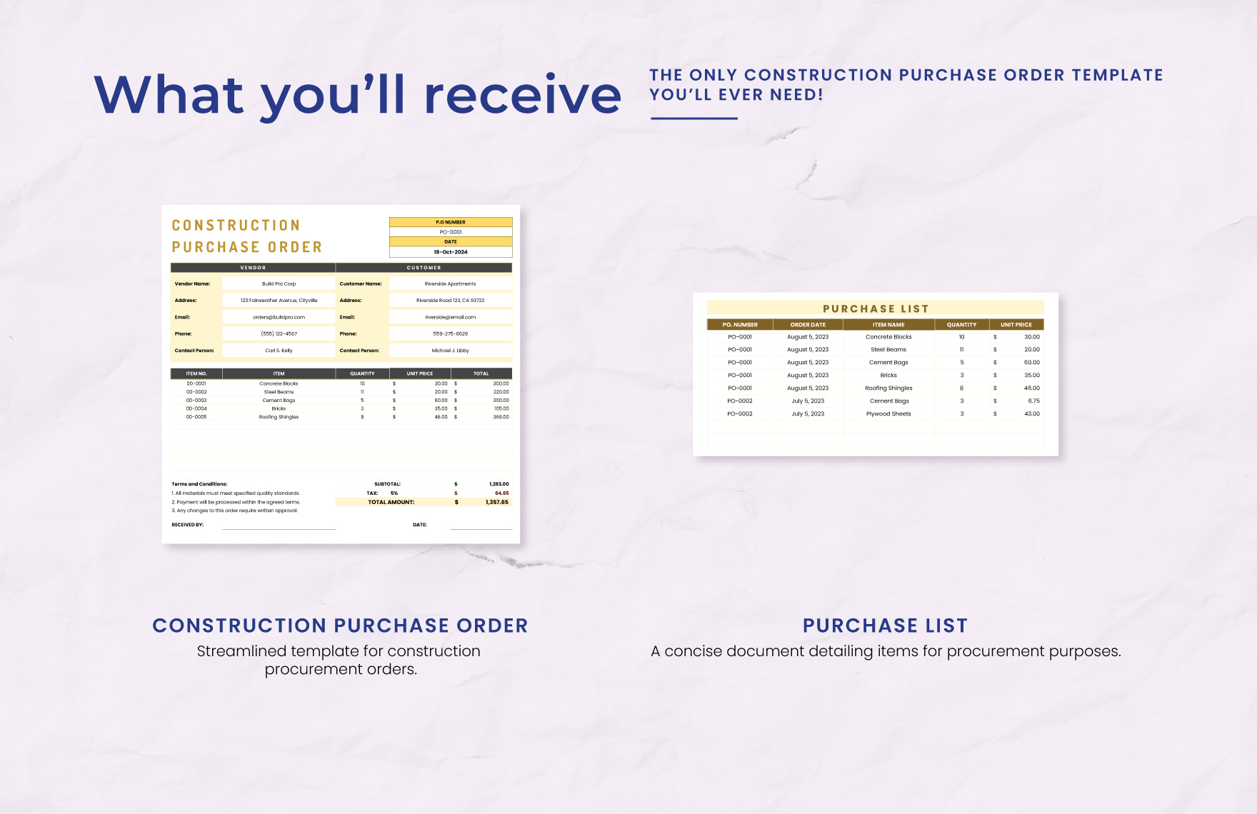 Construction Purchase Order Template