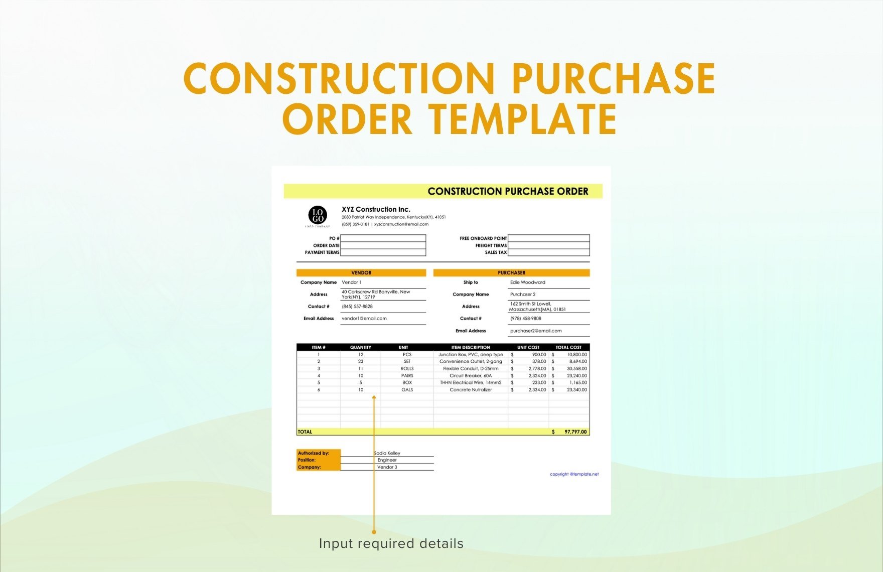 Construction Purchase Order Template