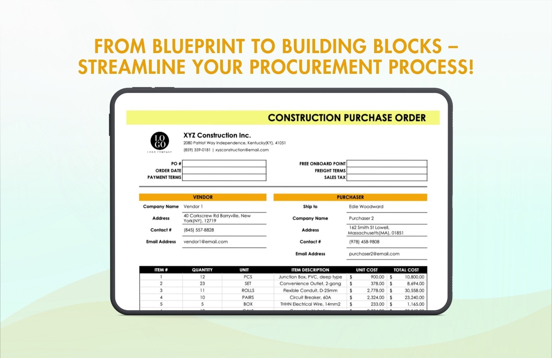 Construction Purchase Order Template