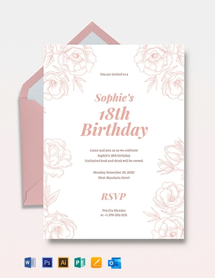  18th Birthday Invitation Card Template Free Download 18th Birthday 