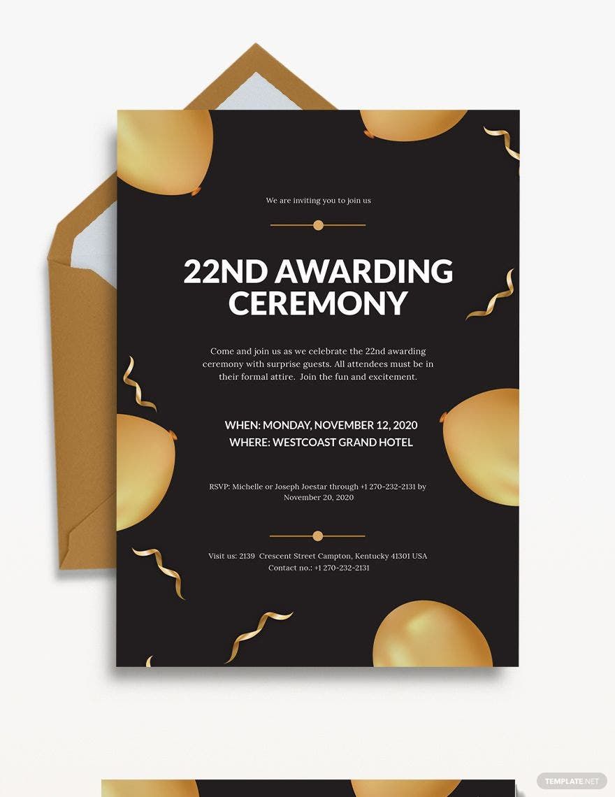 Award Ceremony Invitation Template in Word, Illustrator, PSD, Apple Pages, Publisher, Outlook