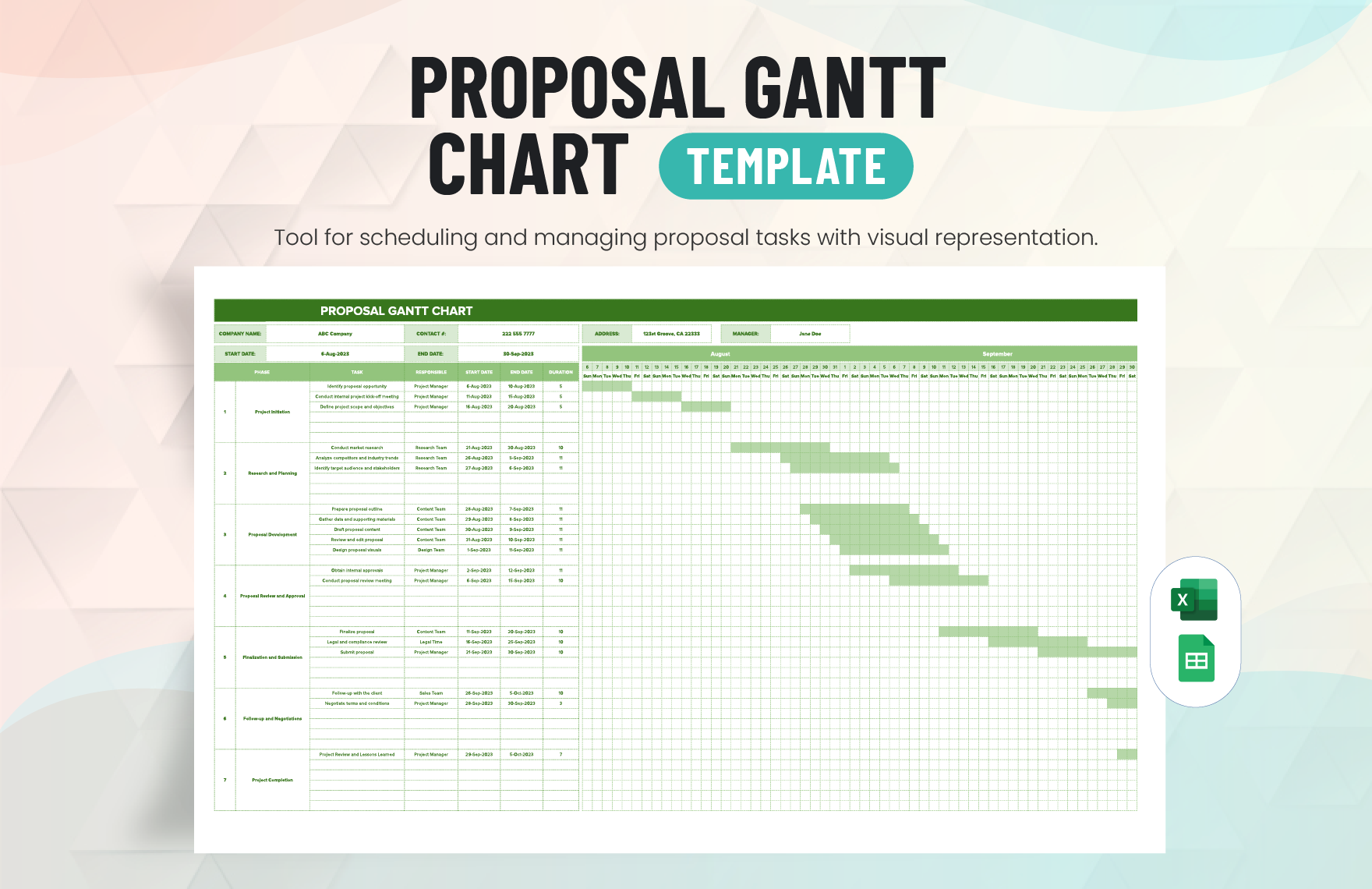 Proposal Gantt Chart Template in Excel, Google Sheets
