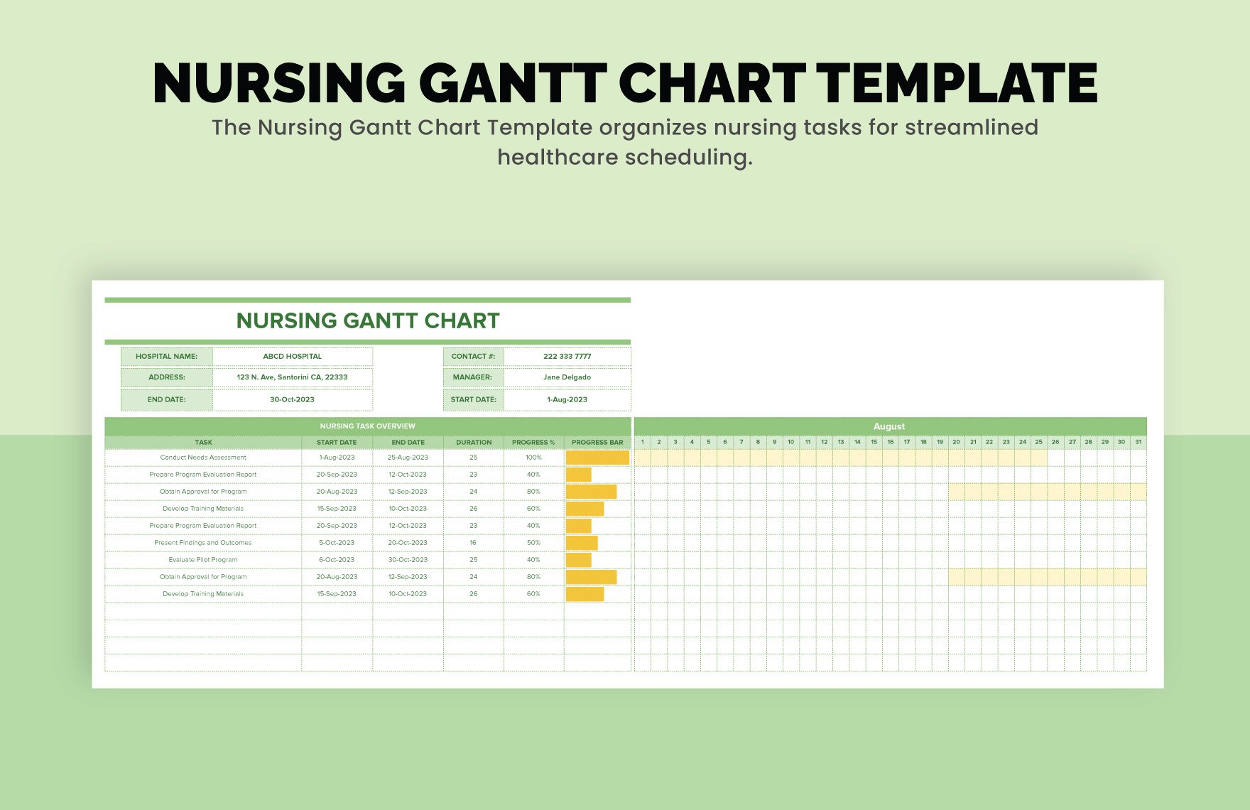 Nursing Gantt Chart Template