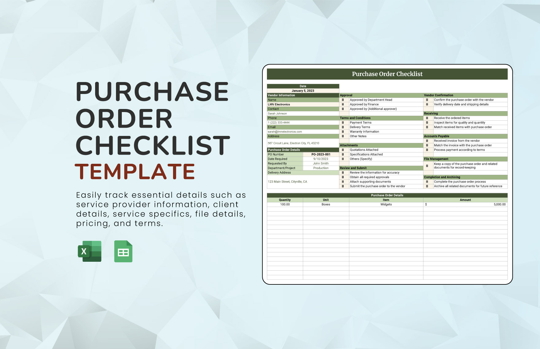 Purchase Order Checklist Template In Excel Google Sheets Download Purchase Order Checklist Template In Excel Google Sheets Download