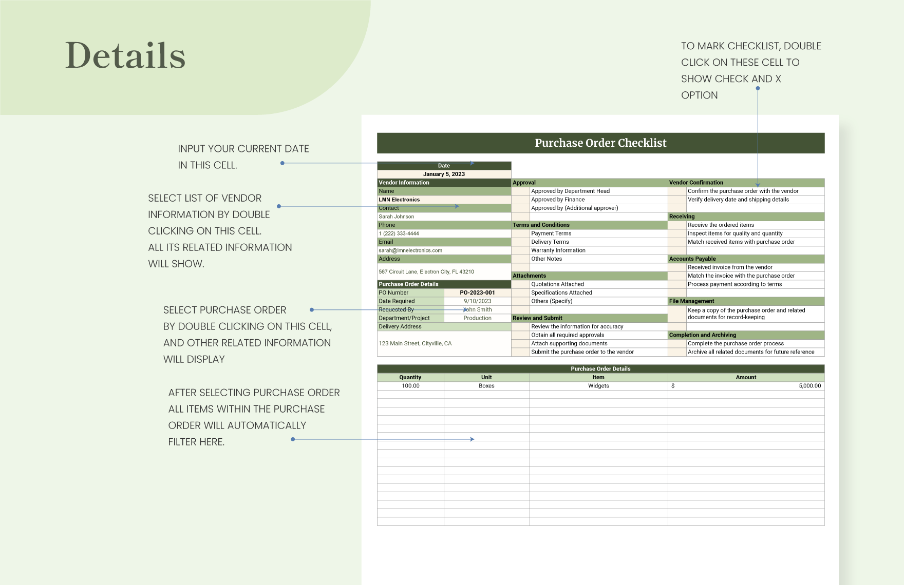 Purchase Order Checklist Template - Download in Excel, Google Sheets ...