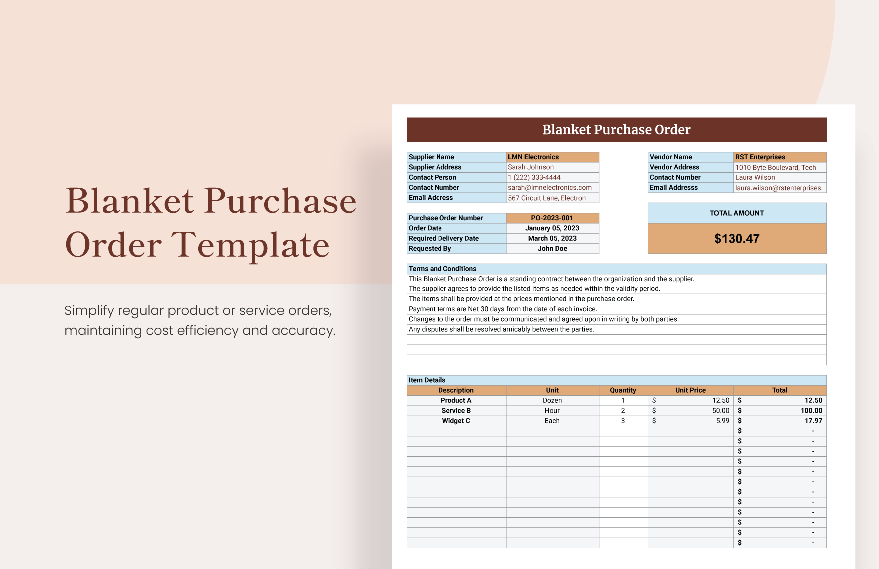 Blanket Purchase Order Template - Download in Excel, Google Sheets ...