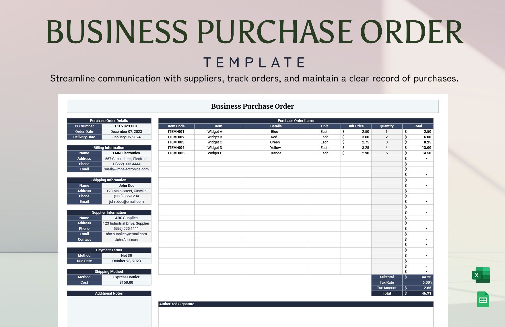 Business Purchase Order Template