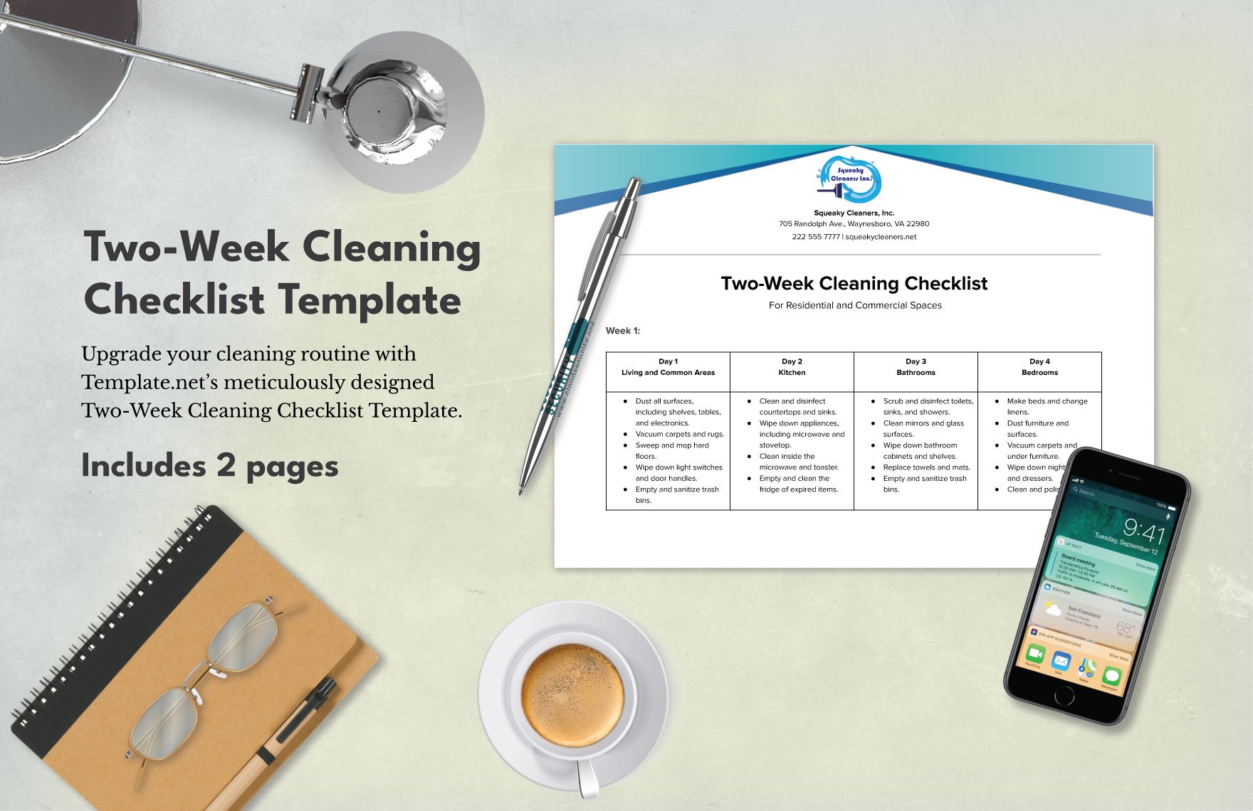 Two-Week Cleaning Checklist Template