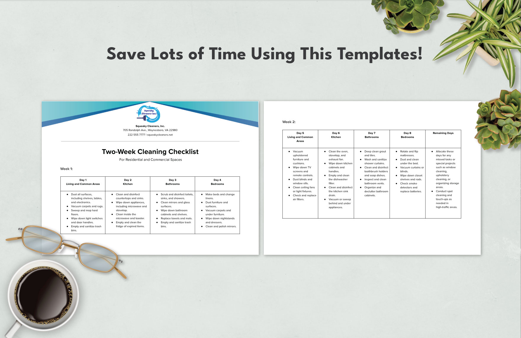 Two-Week Cleaning Checklist Template