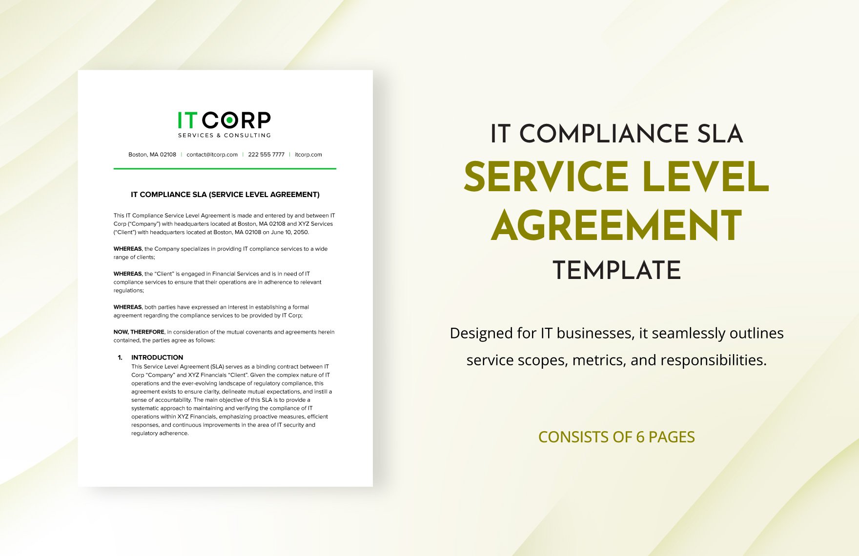 IT Compliance SLA (Service Level Agreement) Template