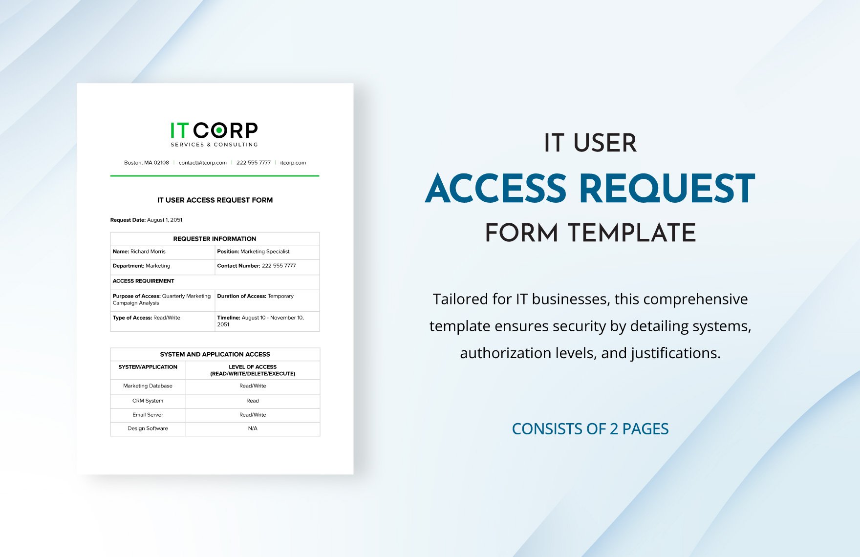 IT User Access Request Form Template
