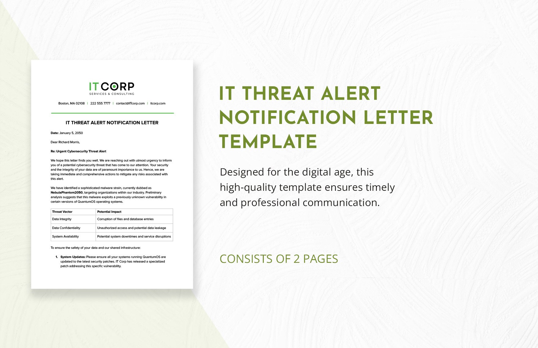 IT Threat Alert Notification Letter Template