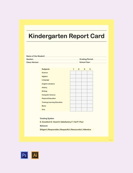 Free Kindergarten Report Card Template Illustrator Psd Template Net
