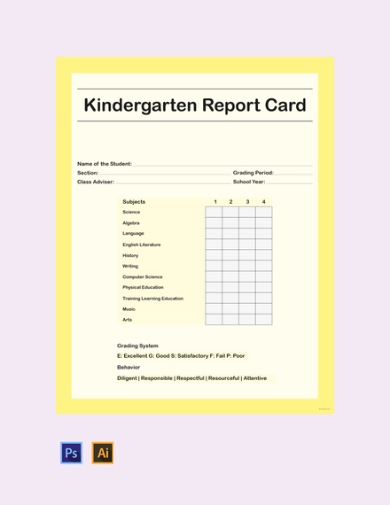 Kindergarten Report Card Template Illustrator Psd Template Net