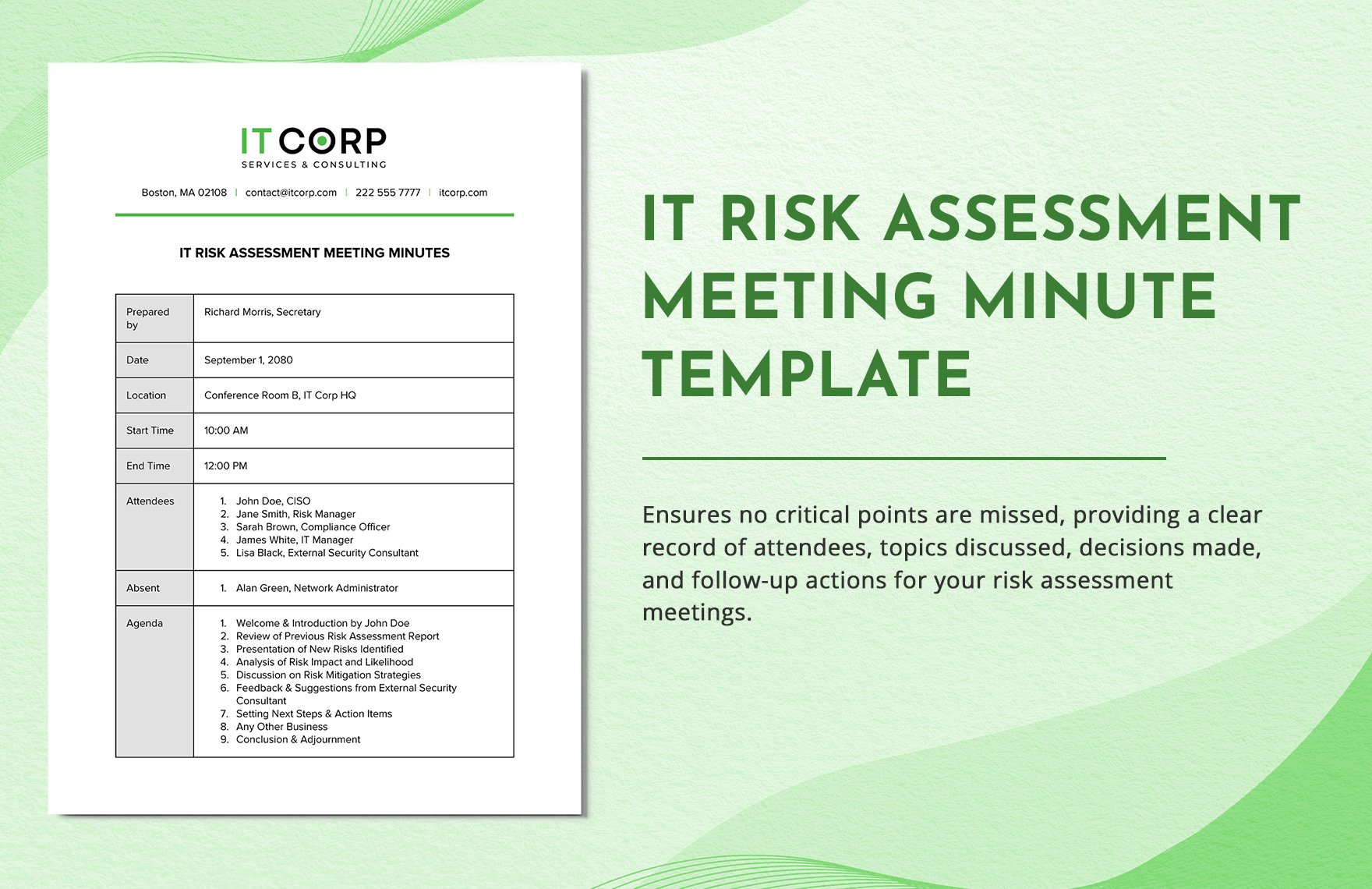 IT Risk Assessment Meeting Minute Template in Word, Google Docs, PDF