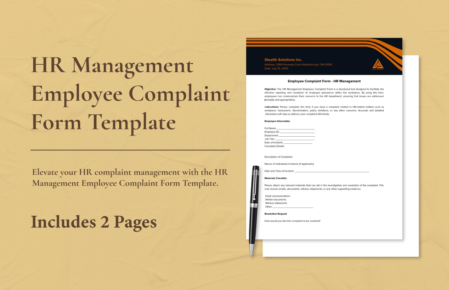 HR Management Employee Complaint Form Template