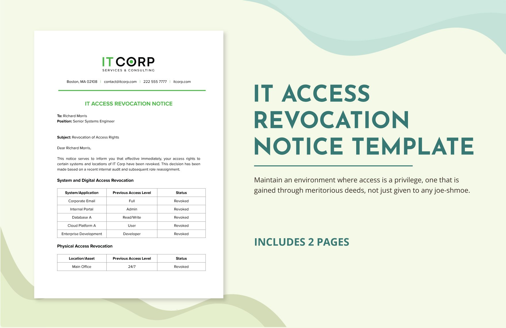 IT Access Revocation Notice Template in Word, Google Docs, PDF