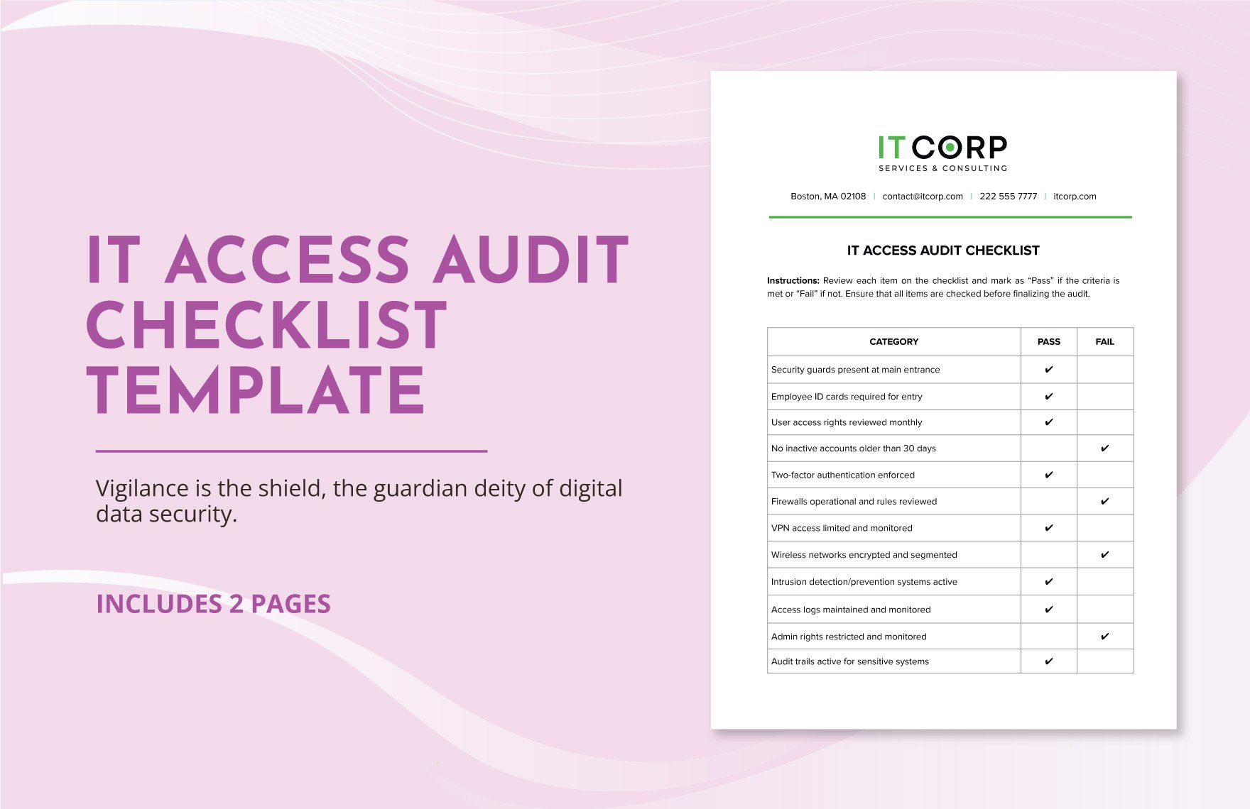IT Access Audit Checklist Template in Word, Google Docs, PDF