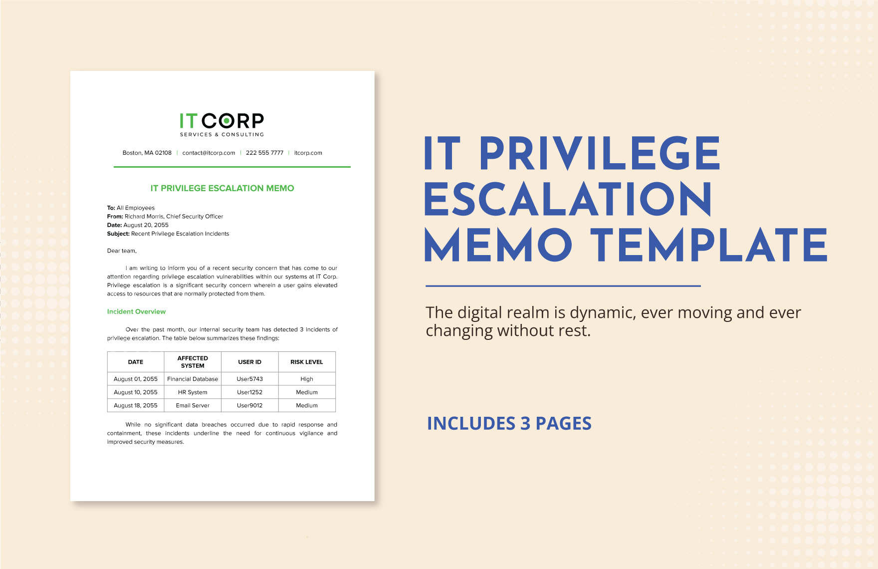 IT Privilege Escalation Memo Template in Word, Google Docs, PDF