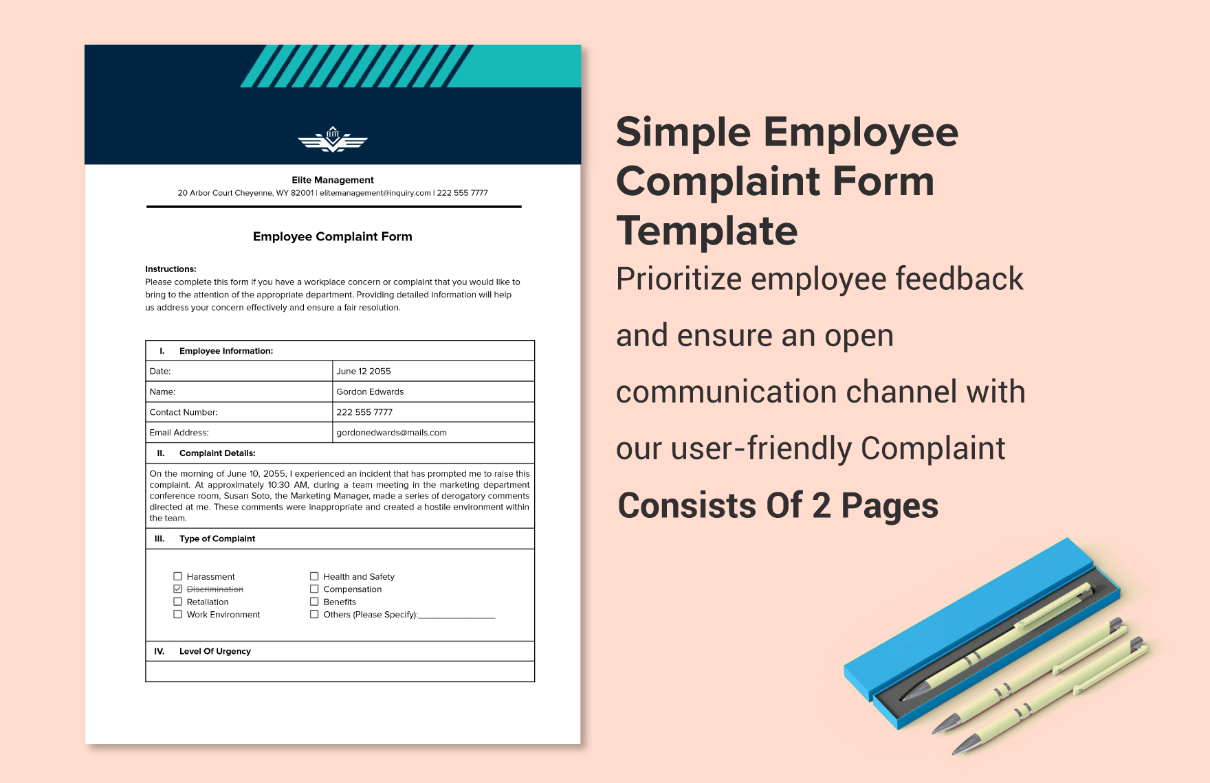 Simple Employee Complaint Form Template