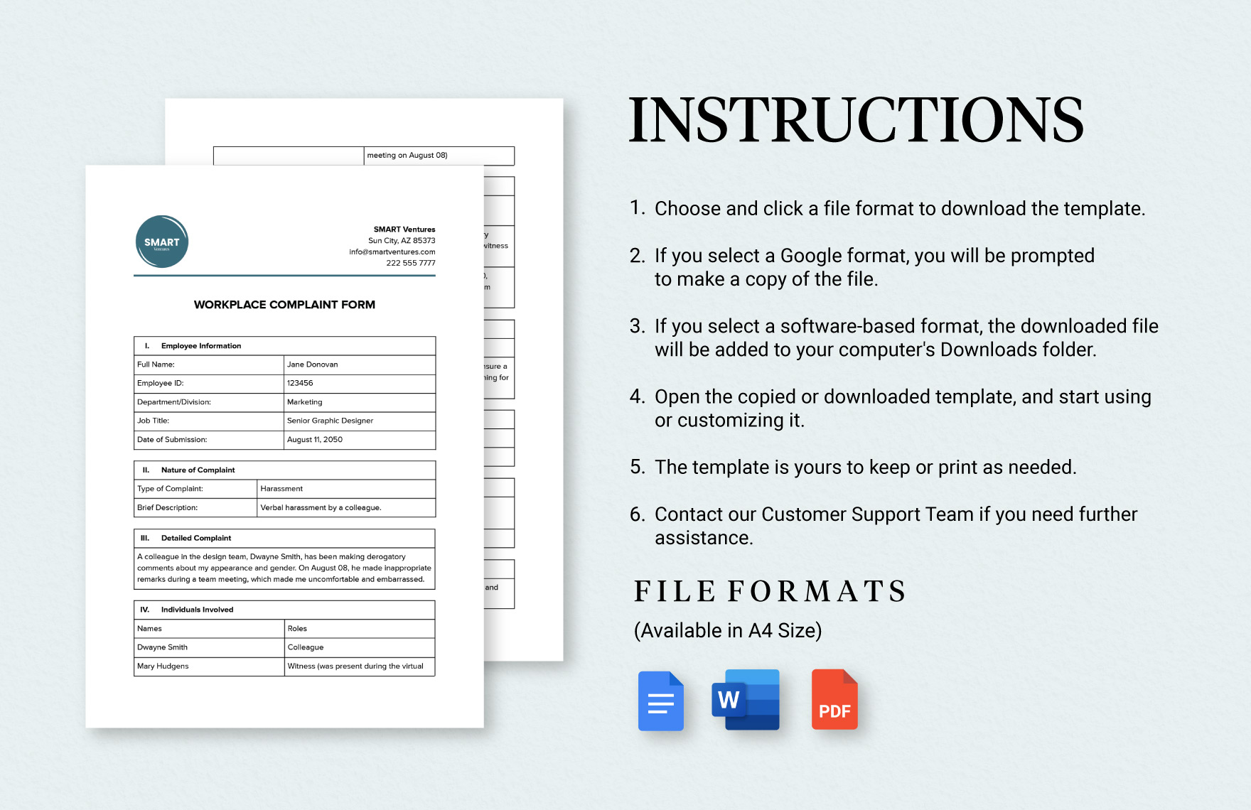 Workplace Complaint Form Template in Word, PDF, Google Docs - Download ...