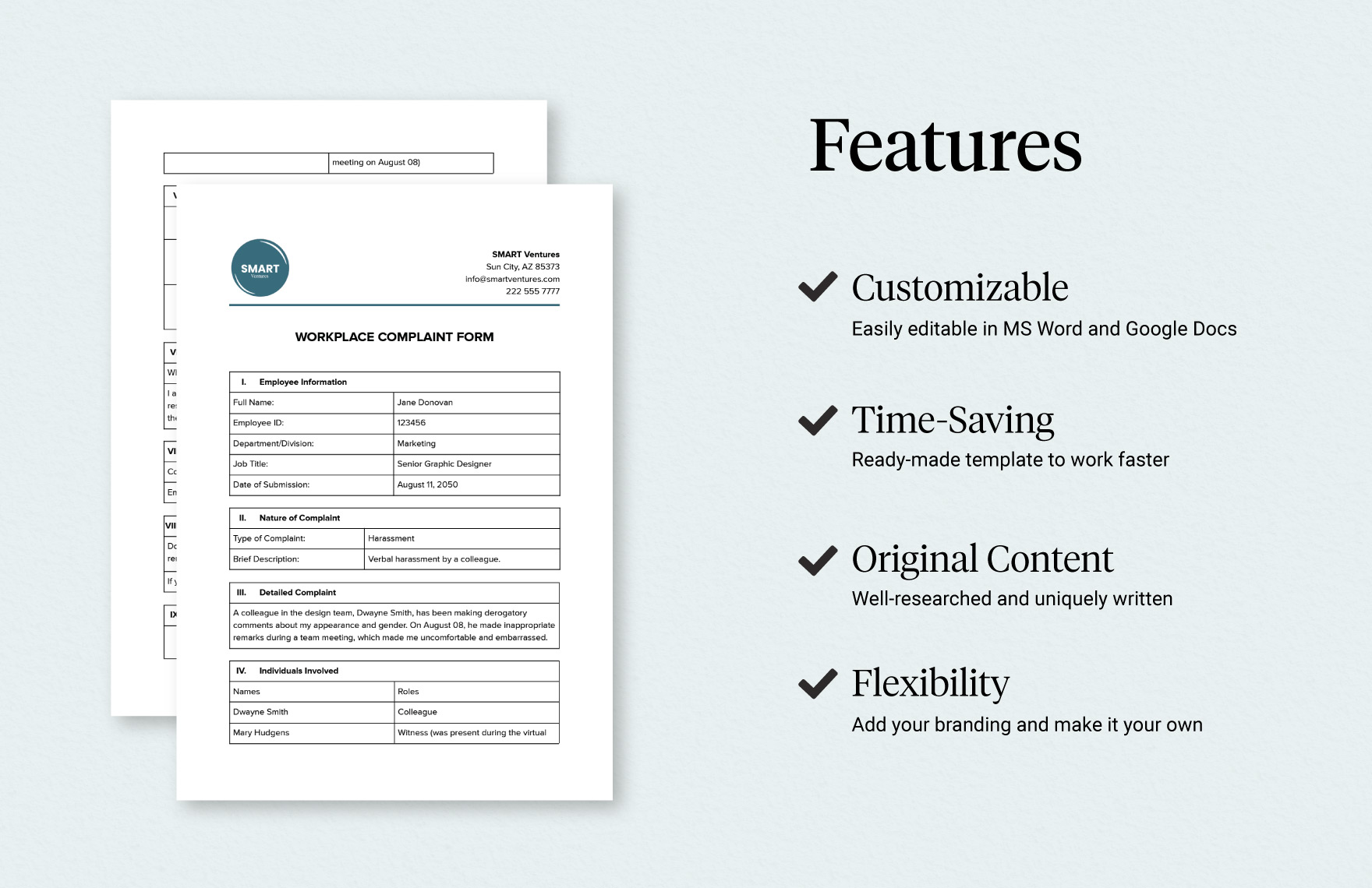 Workplace Complaint Form Template