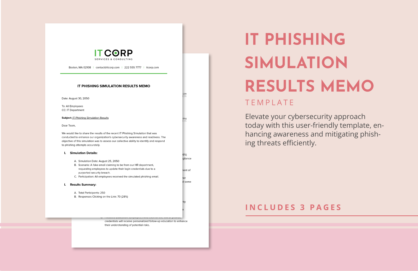IT Phishing Simulation Results Memo Template in Word, Google Docs, PDF