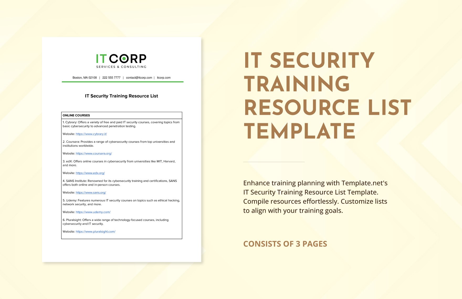 IT Security Training Resource List Template in Word, Google Docs, PDF
