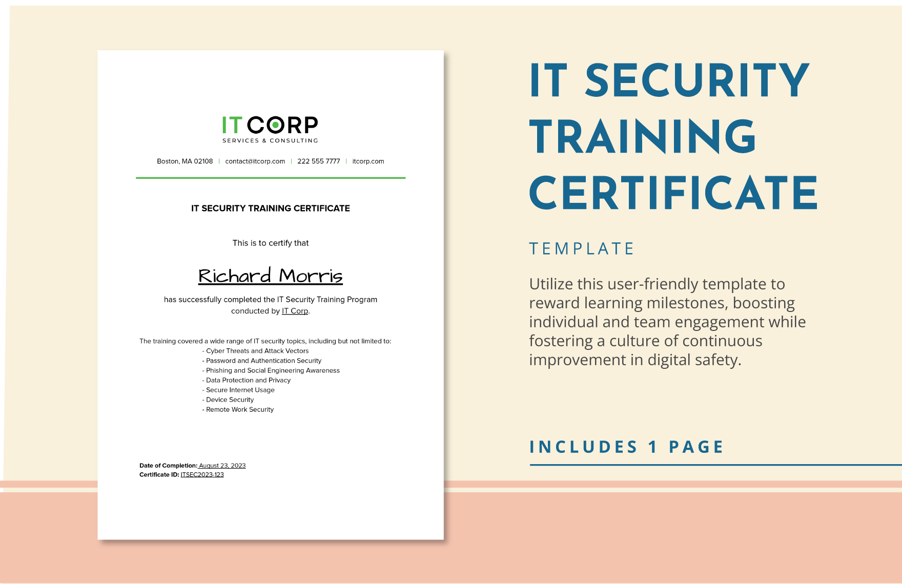 IT Security Training Certificate Template