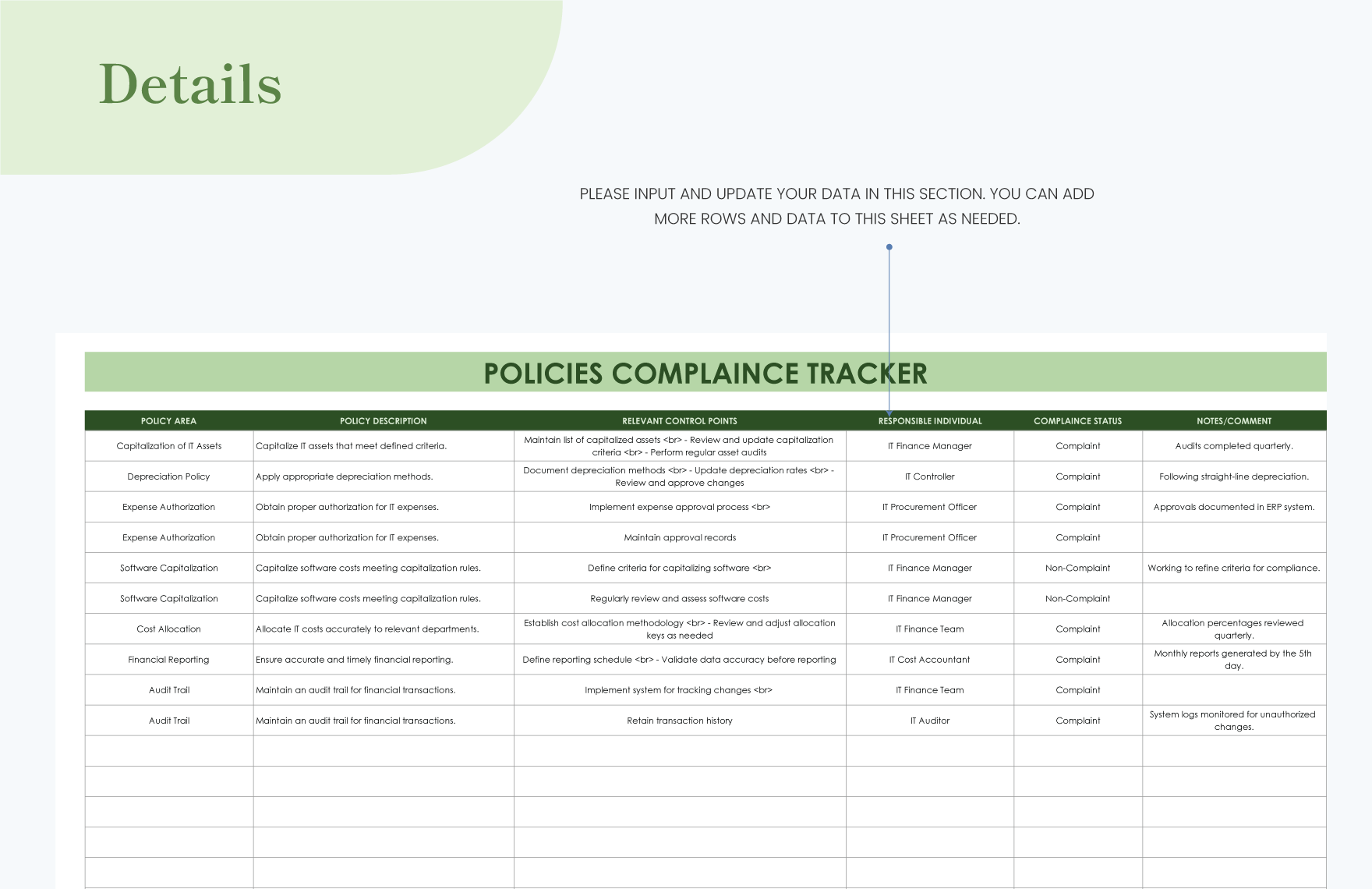 IT Accounting Policies Compliance Tracker Sheet Template