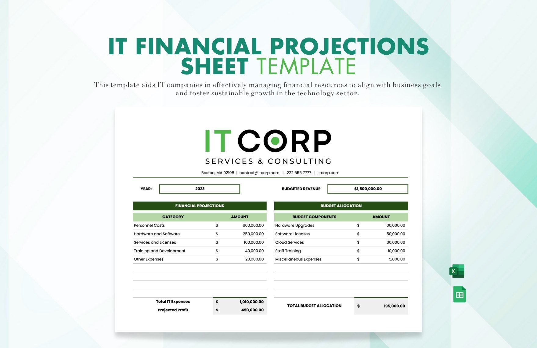 IT Financial Projections Sheet Template in Excel, Google Sheets