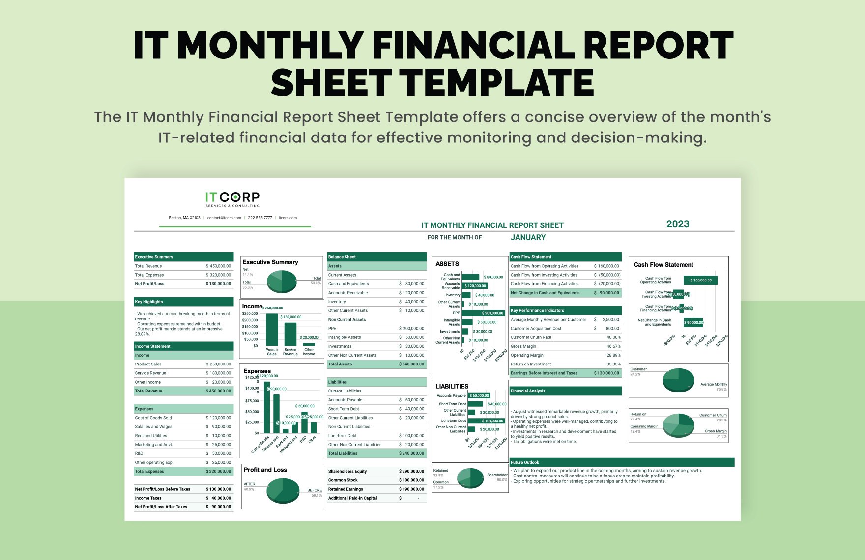 IT Monthly Financial Report Sheet Template