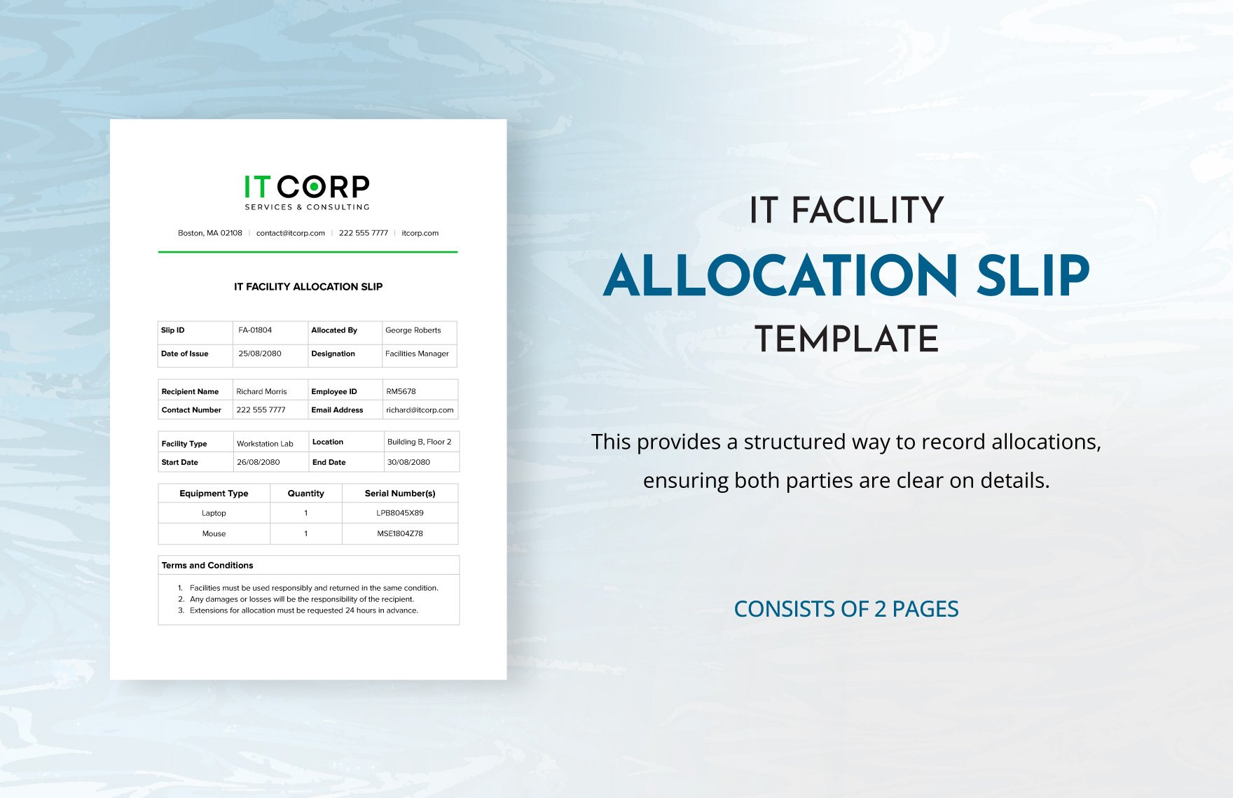 IT Facility Allocation Slip Template