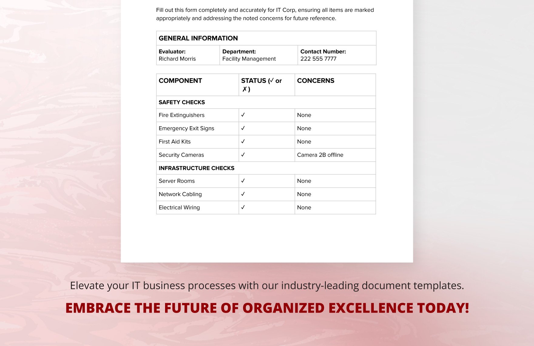 IT Facilities Inspection Form Template